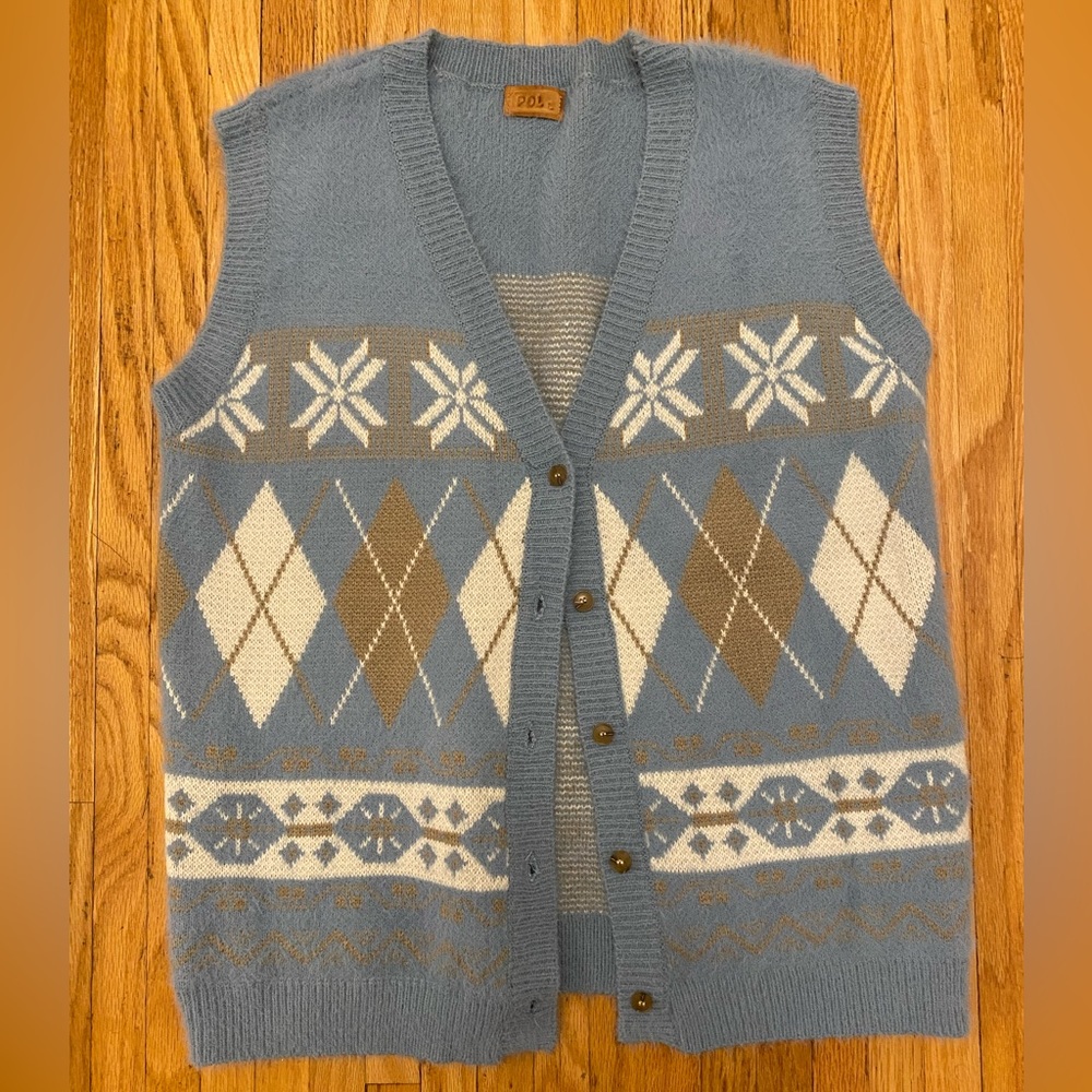 POL Geometric Blue and Tan Vest